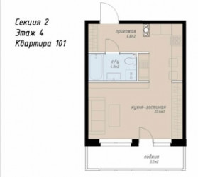 Однокомнатная квартира 34.6 м²