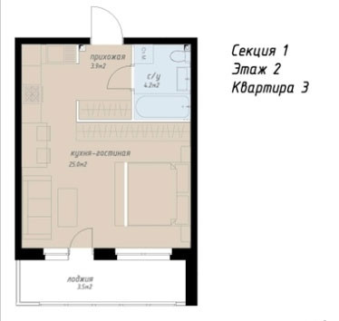 Однокомнатная квартира 36.6 м²