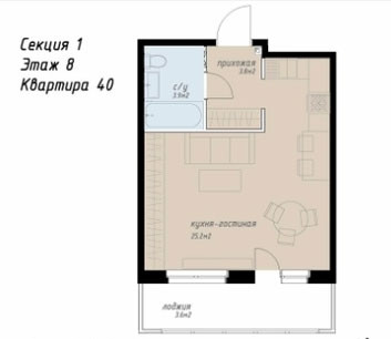 Однокомнатная квартира 36.5 м²