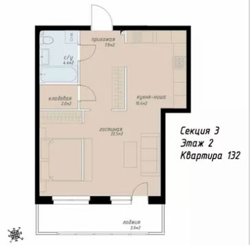 Однокомнатная квартира 51 м²